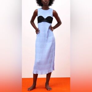 Zara Light Blue Midi Dress with Black Bust Detail